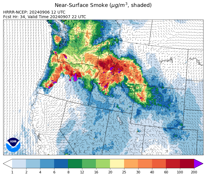 By late Saturday, the HRRR smoke model shows smoke shifting further east into Southwest Montana from regional wildfires.